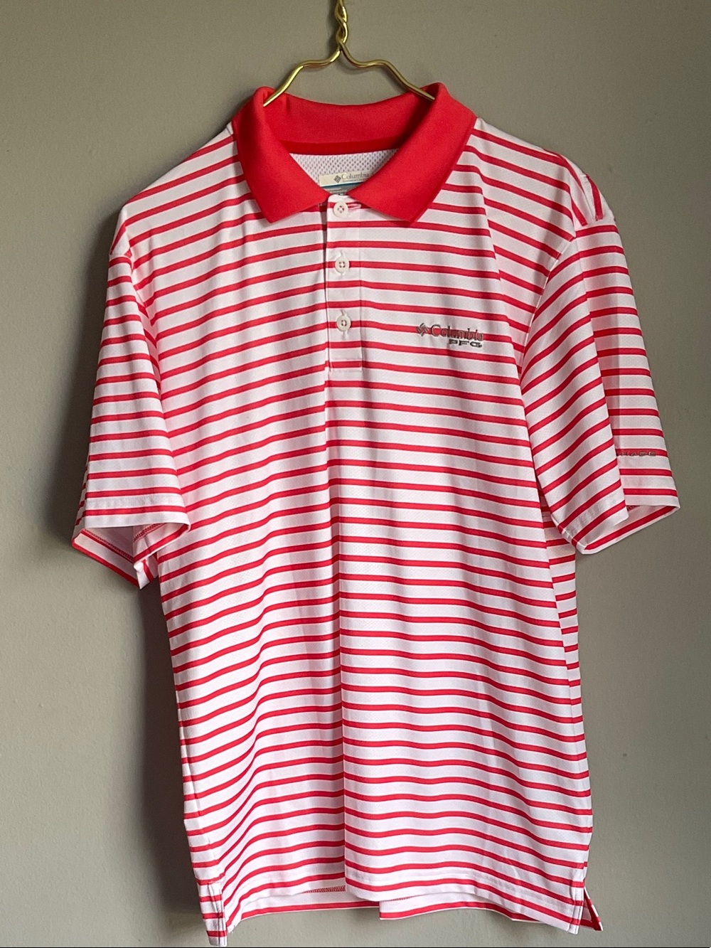 Columbia Red and White Striped Polo Shirt